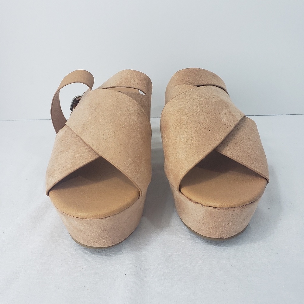 Thick Criss Cross Strappy Wedge Sandals